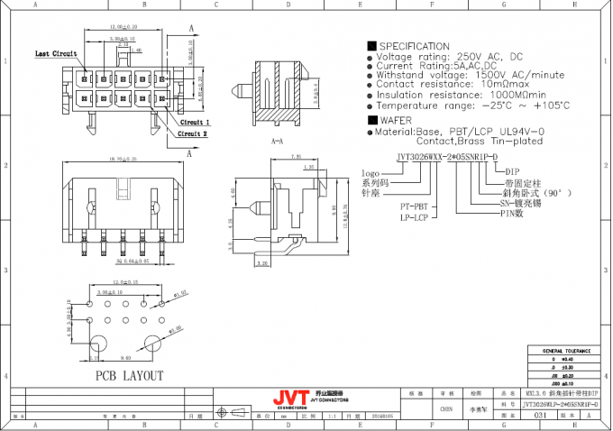 3.0mm Pitch Bevel Angle with Post for Automotive Electrical Connectors Application